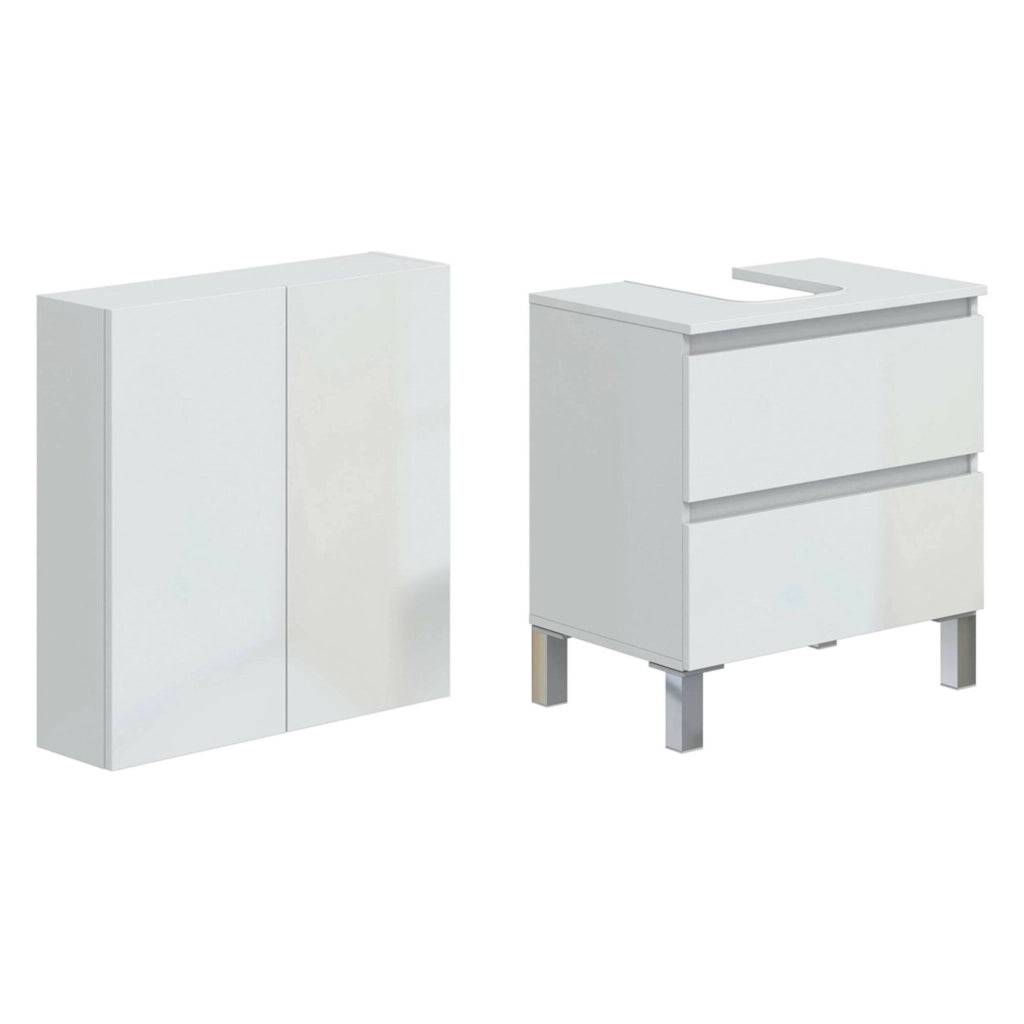 Capizzi, set Mobili Bagno 2 Cassetti, Bianco Lucido