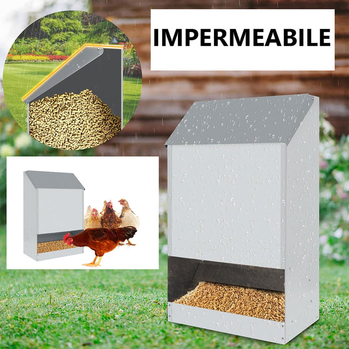 Mangiatoia per Galline 35x20x63 cm Capienza 23kg in Acciaio Zincato