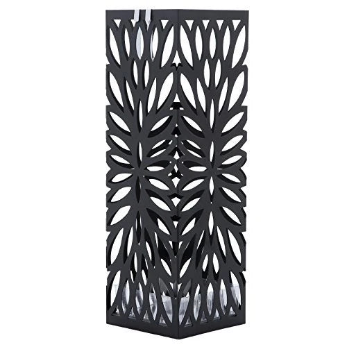 Portaombrelli quadrato in metallo con vassoio e gancio 49 cm nero 3512026
