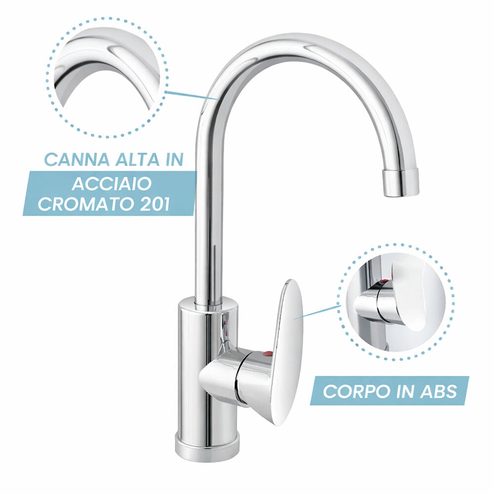 Miscelatore cucina tondo in acciaio inox con corpo orientabile