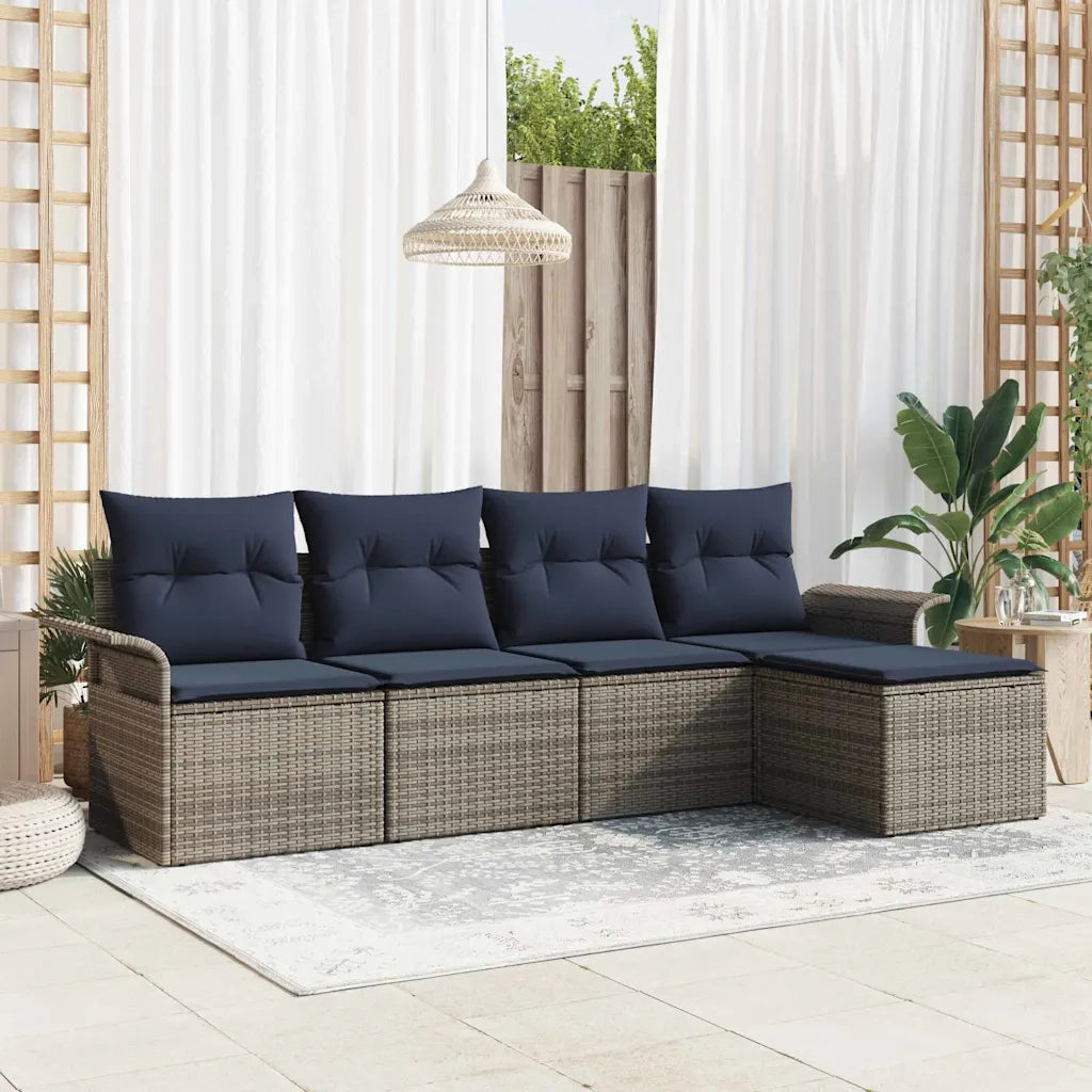 Set Divano da Giardino con cuscino 5 pcs Grigio polyrattan