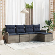 Set Divano da Giardino con cuscino 5 pcs Grigio polyrattan