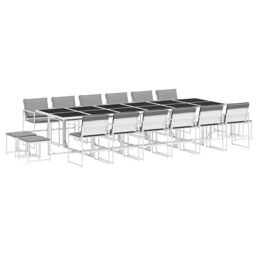 Set da Pranzo da Giardino 17 pz con Cuscini Bianco in Textilene