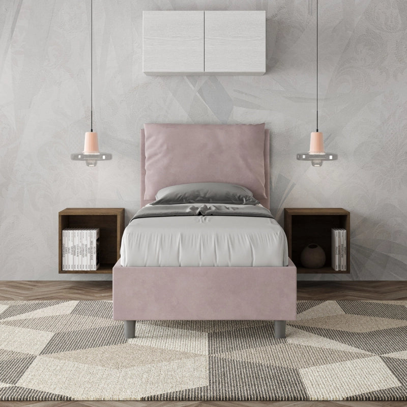 Letto imbottito Singolo 80x210 cm Antea - Contenitore,Glicine,Microfibra