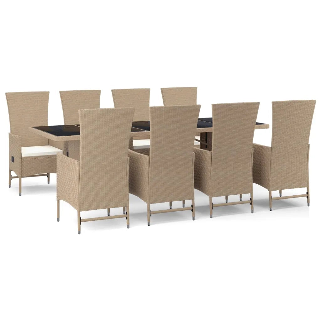 Set da Pranzo da Giardino 9 pz con Cuscini Beige in Polyrattan 3157573