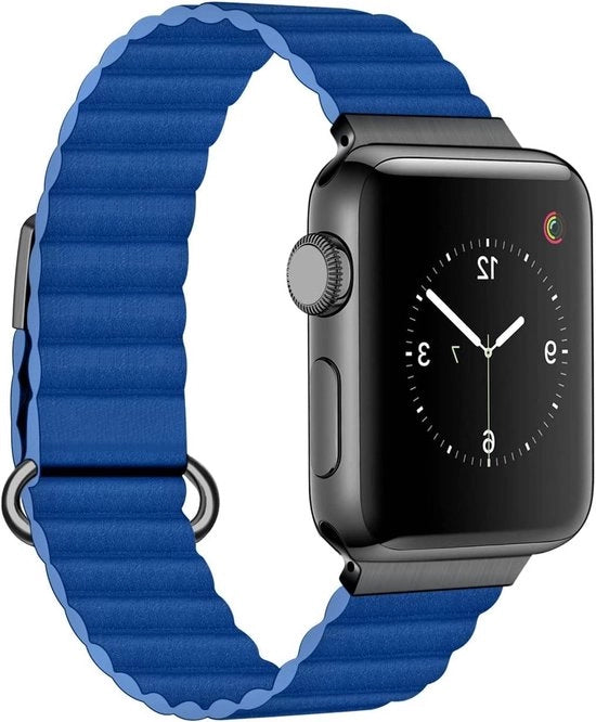 Compatibile con cinturino smartwatch di pelle reale con chiusura metallica - 38mm a 49mm - per iWatch Serie 1 a 8 - moda unisex - nero.