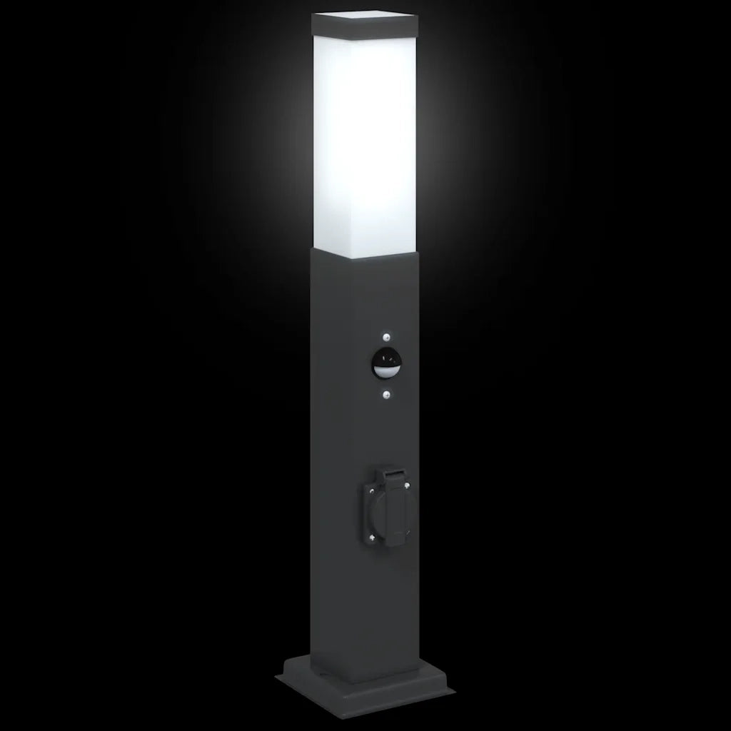 Lampioni a paletto con sensore e presa 3 pz 50 cm neri IP44 4006090