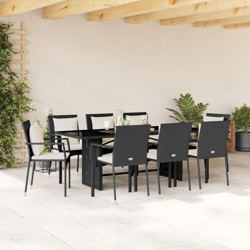 Set da Pranzo da Giardino 9 pz con Cuscini Nero in Polyrattancod mxl 114358