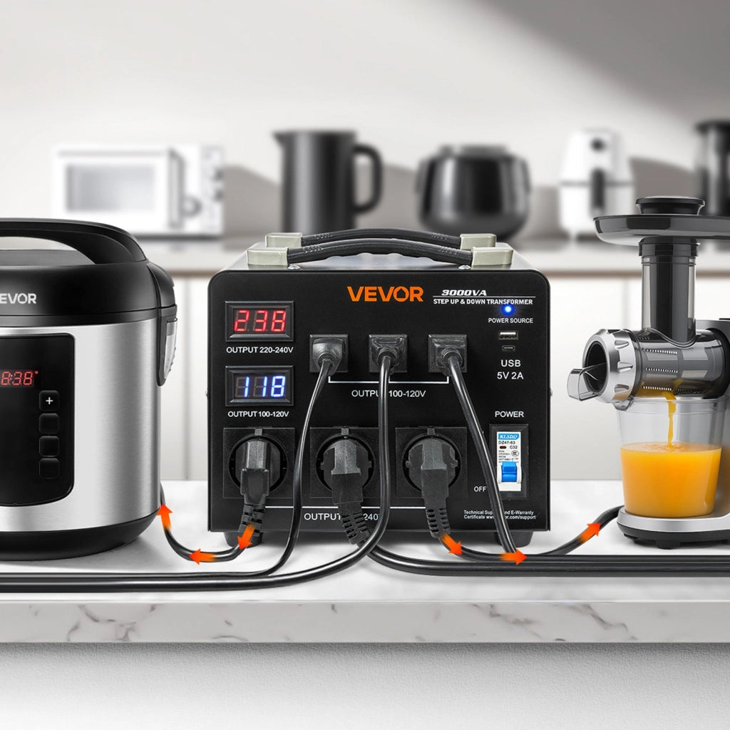 Trasformatore di Tensione Automatico 3000 VA 110V 220V Step-Up Step-Down, Convertitore con 3 Prese USA 3 Prese UE e Display LCD