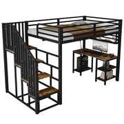 Letto a Soppalco 120x200 cm con Scrivania; Scala con Corrimano e Libreria - Nero