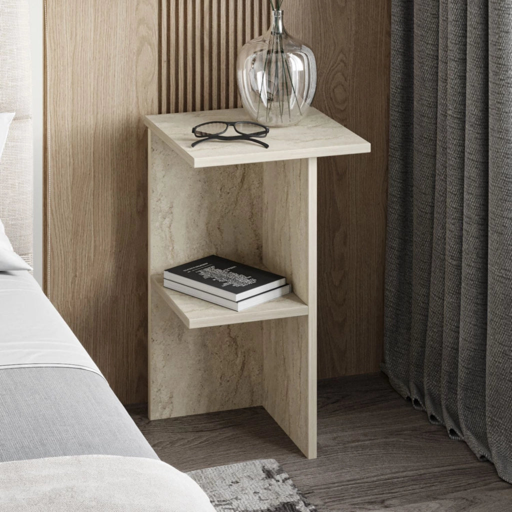 Comodino in legno "Leray" - 36 x 36 x 60 cm - Travertino