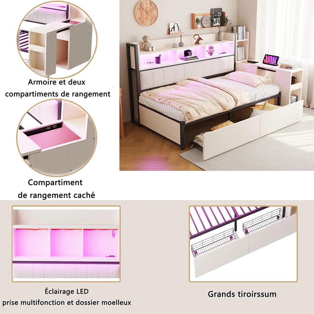 Divano letto ferro 90x200cm?- Xylo - LED scrivania bianco