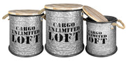 Set 3 Pouf Contenitori In Acciaio SgabellO Tavolino Caffè Salotto Design Moderno Cargo Unlimited Impilabili Salvaspazio Arredo Soggiorno Camera Coperchio Legno Vintage  Naturale