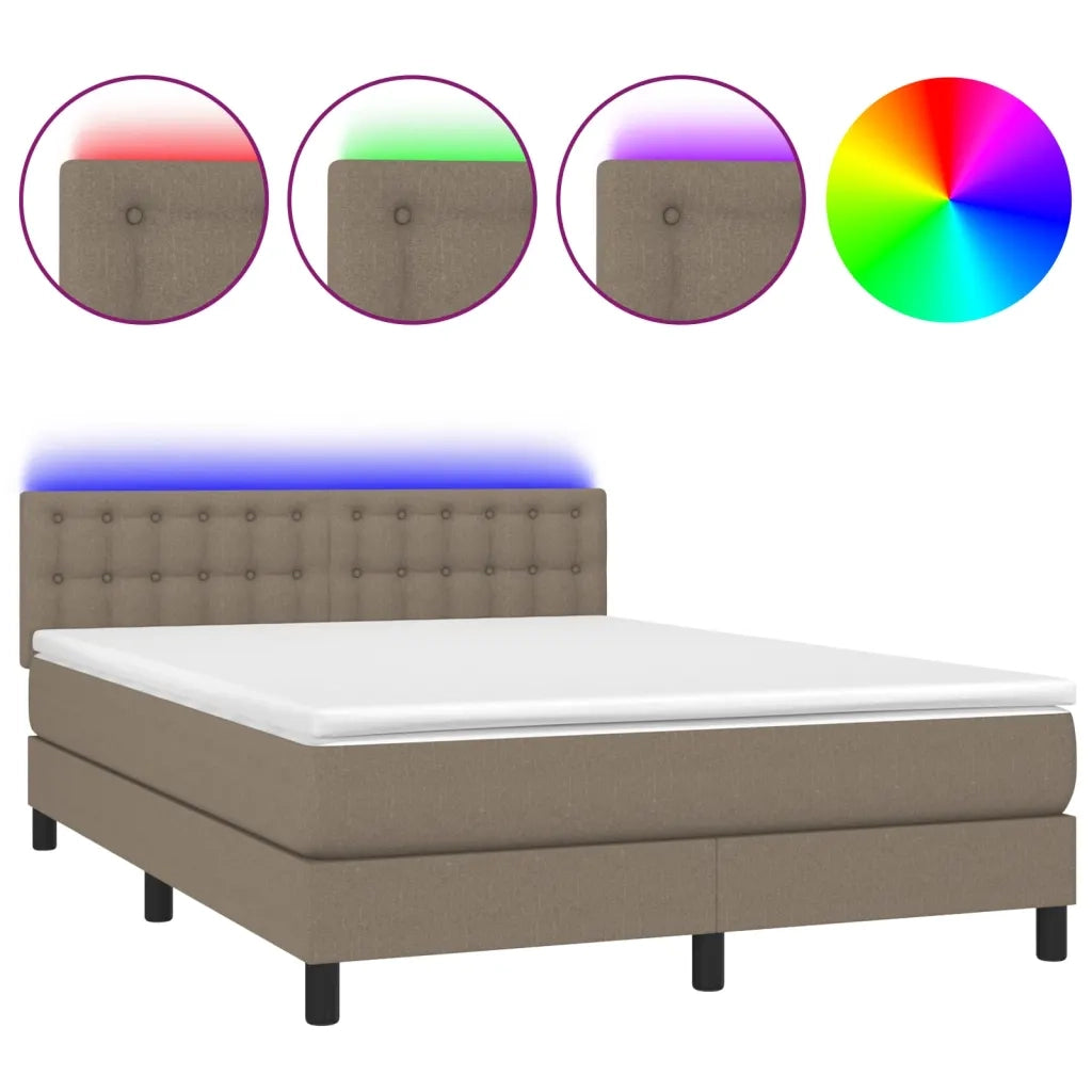 Letto a Molle con Materasso e LED Tortora 140x200 cm in Tessuto cod mxl 35732