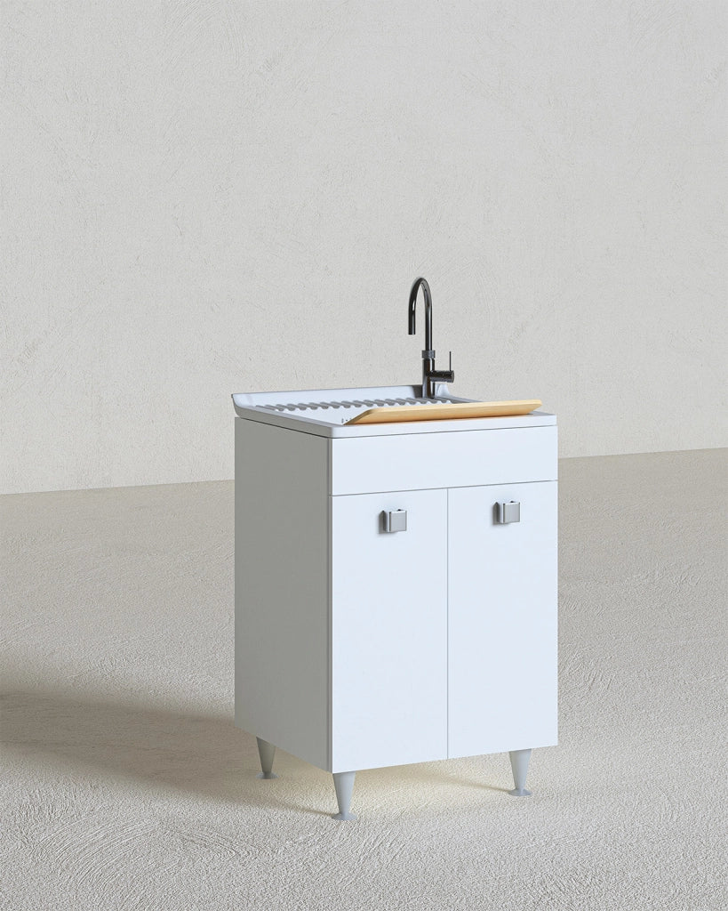 Mobile lavatoio Irene - Con 2 anta e lavatoio - Contenitore salvaspazio per bagno e lavanderia - Bianco - 60 x 89 x 51 cm_