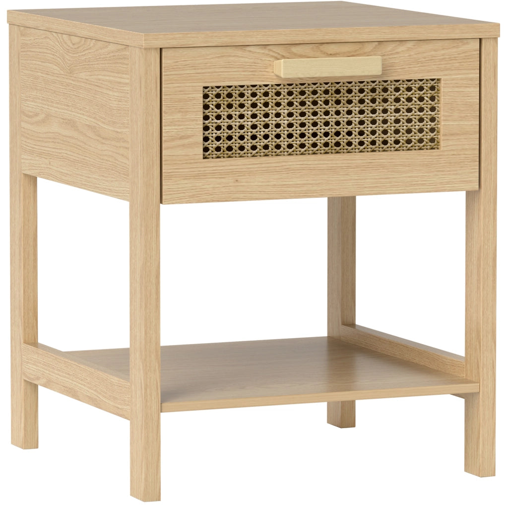 Comodino in rattan naturale con cassetto e ripiani 40x40x48,4 cm