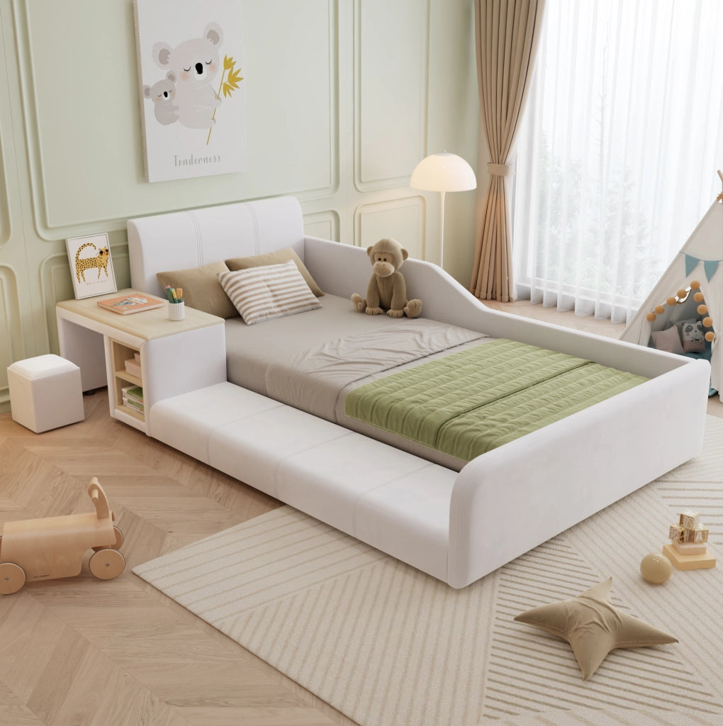 Letto singolo imbottito per bambini 90x200 cm con scrivania e sgabello