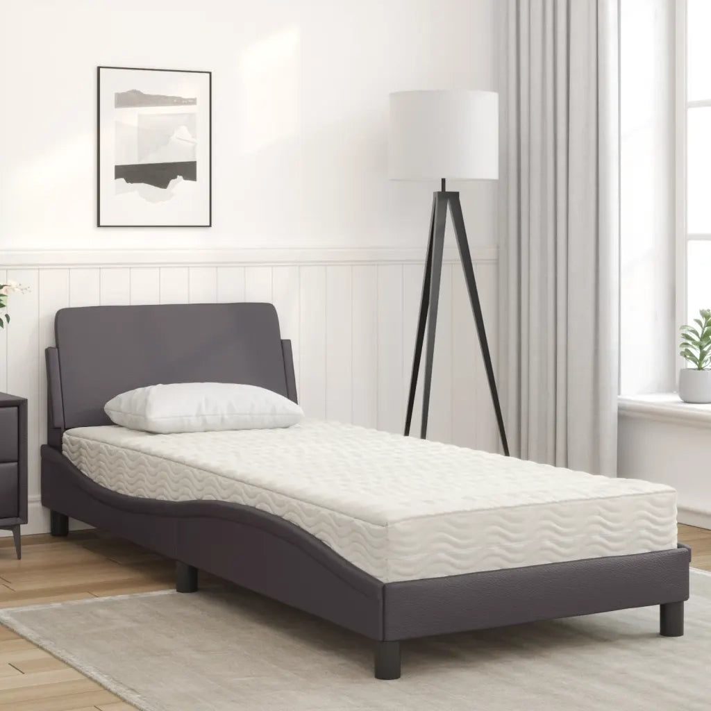 Letto con Materasso-Struttura Letto con Materasso Dover Grigio 90x190 cm in Similpelle