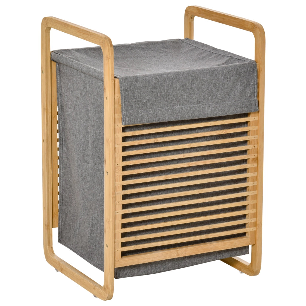 Cesto per bucato in bamb¨´ con tapa e sacchetto estraibile ¨C zephmum ¨C naturale e grigio 40x35.5x60.5 cm