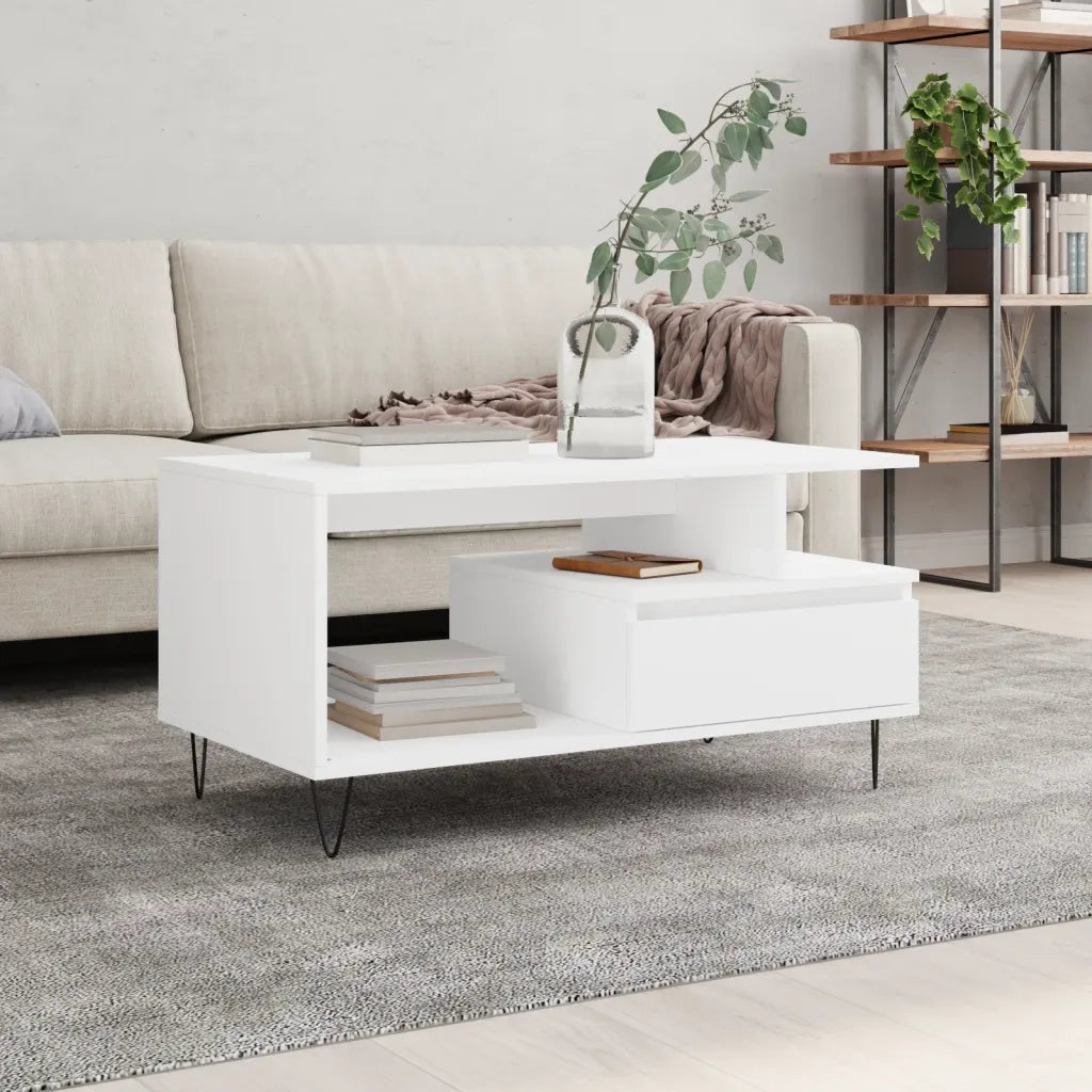 Tavolino da salotto | Tavolino da caff¨¨ | Tavolino da Soggiorno Bianco 90x49x45 cm in Legno Multistrato