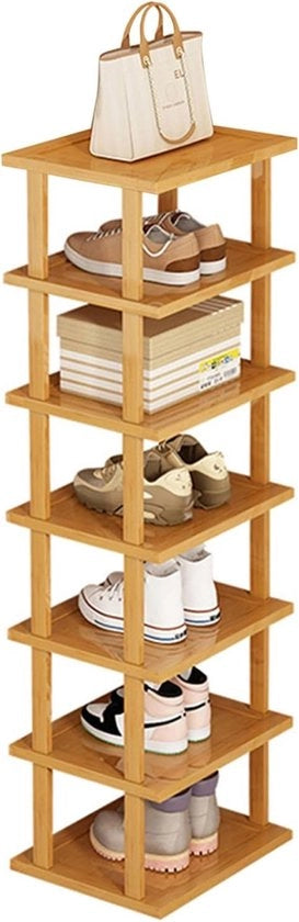 Scaffale Verticale per Scarpe in Bambù per Entrata - Capacità di 7 Livelli 25 x 23 x 115 cm Scaffale per Scarpe