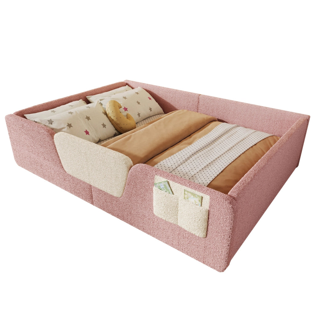 Letto imbottito con sponda 140x190 cm velluto rosa