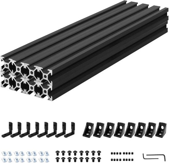 Kit di connettori per profilo in alluminio 8 pezzi - 2020 V tipo - Nero 600 mm - Binario anodizzato - Per 3D stampanti/CNC - Lega di alta qualità in alluminio - Profilo in alluminio