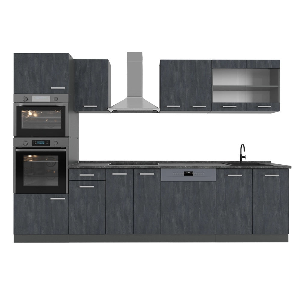 Cucina componibile R-Line Calce nera/Antracite 300 cm senza piano di lavoro Vicco