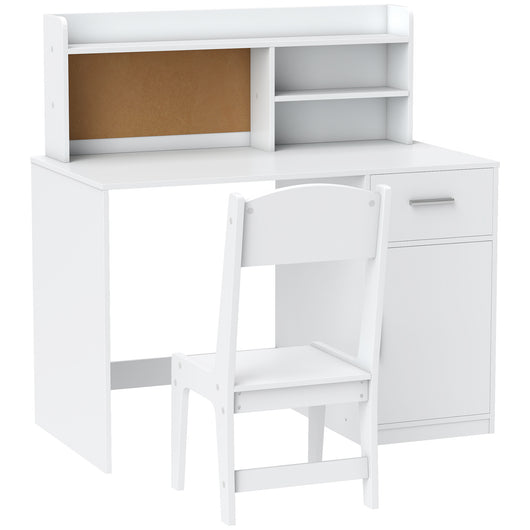 Set Scrivania e Sedia per Bambini con Scaffali Armadietto Cassetto in MDF Bianco