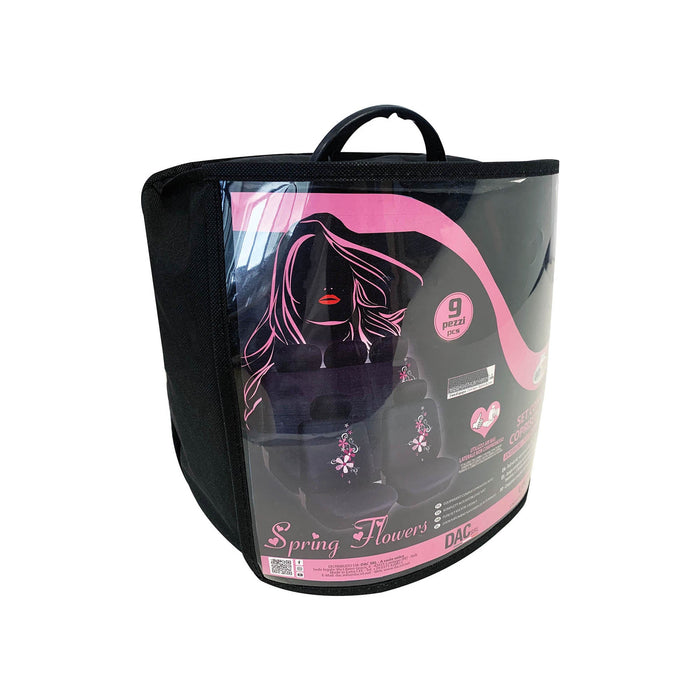 Set Coprisedili Anteriori e Posteriori Universali in Poliestere e Spugna Spring Flowers Grigi