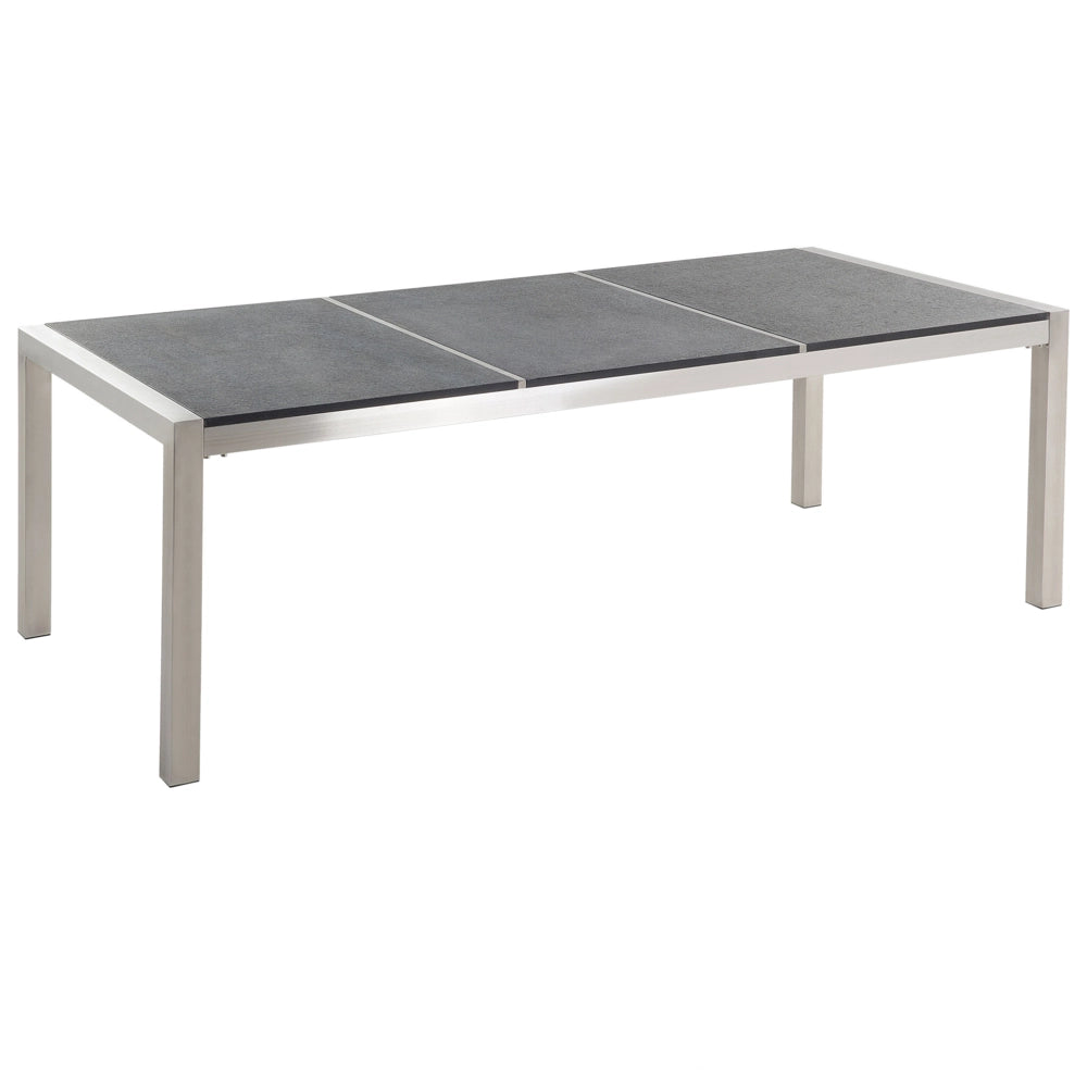 Set da pranzo da giardino bianco con piano in granito fiammato 8 posti 220 x 100 cm