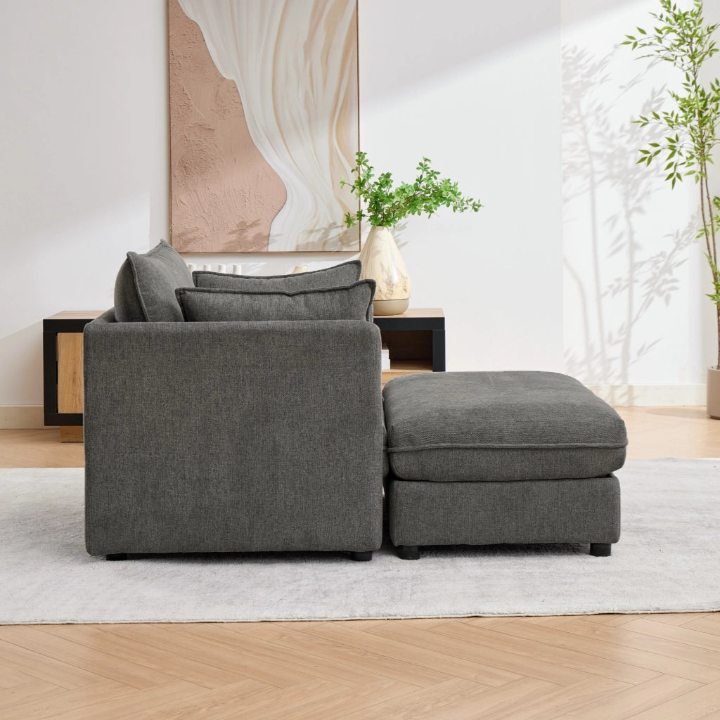 Poltrona lounge singola modulare con pouf contenitore in velluto grigio