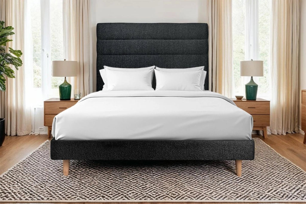 Letto 160x200 cm con testiera in linea - tessuto bouclé