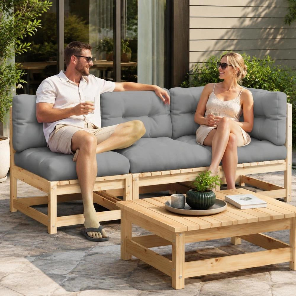 Garden Corner Sofa With Cushions, Solid Pine Wood
