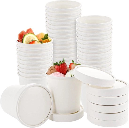 50 bicchieri di cartone 360 ml con coperchio - Bicchieri di plastica per soffritto e gelato - Carta - Portatile - Bicchieri per gelato da 50 pezzi