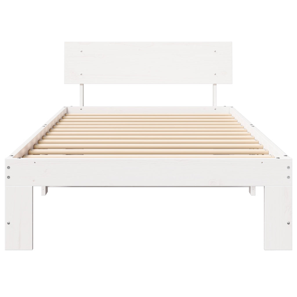 Struttura Letto con Testiera Bianca 90x200 cm Legno Massello di Pino