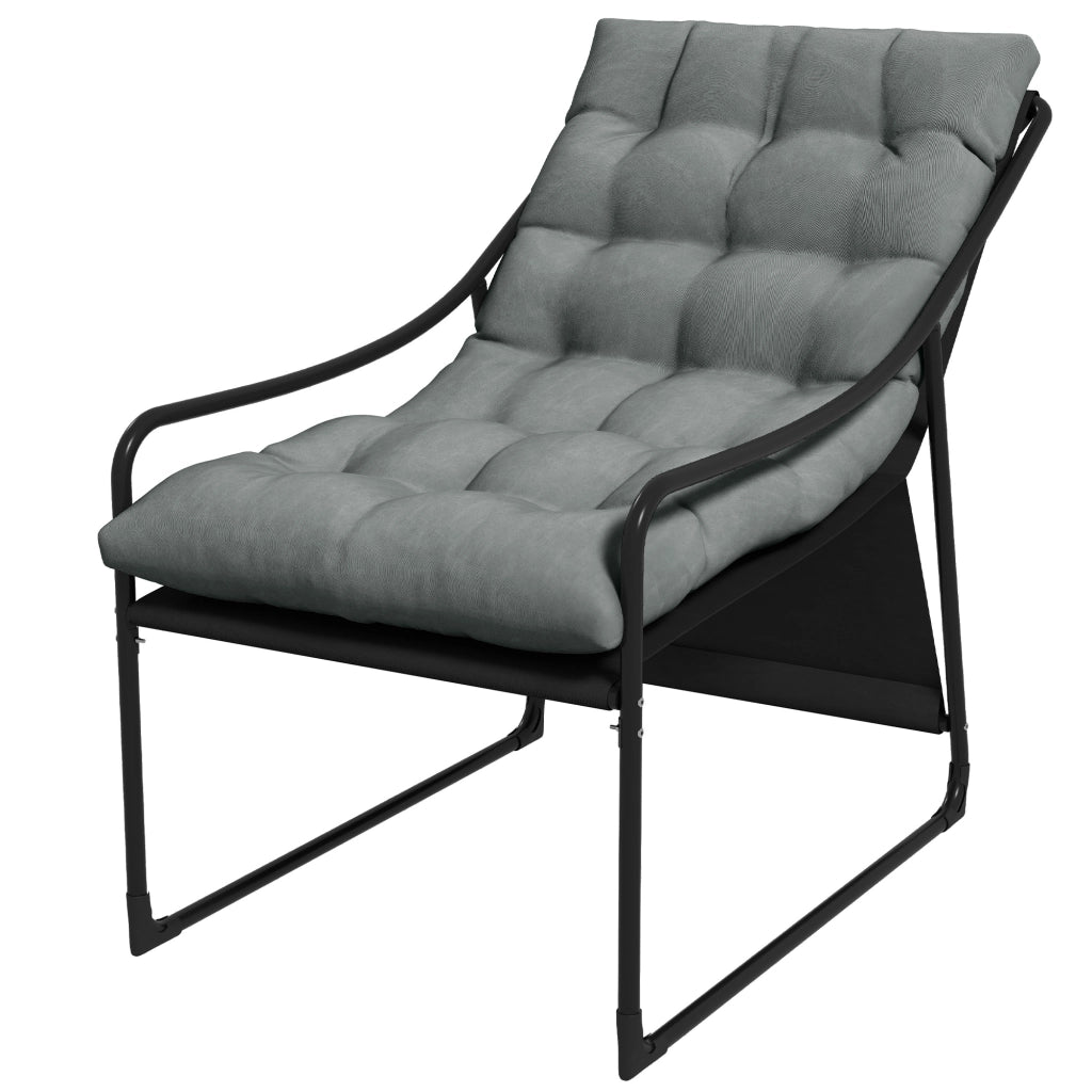 Poltrona da Giardino con Cuscino Imbottito ¨C Zephmum ¨C Grigia e Nera, Acciaio e Poliestere, 62x110x88 cm