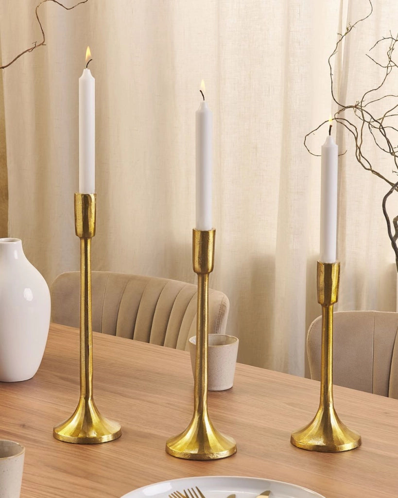 Set di 3 candelieri in metallo dorato glamour fatto a mano da sala da pranzo camera da letto