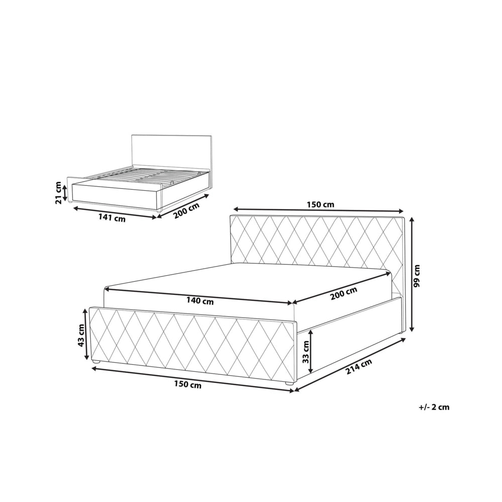 Letto matrimoniale Trapuntato Velluto Beige Rete a Doghe 140 x 200 cm con contenitore con base a doghe