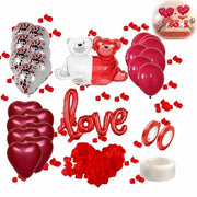 Decorazione di San Valentino Set - 10 Pezzi di Palloni Luccicanti Rosso - 10 Pezzi di Palloni Cuori Rosa - Pallone di Alluminio LOVE - Pallone Orso - Incluso Nastro e Laccio per Palloni - Decorazione di Festa