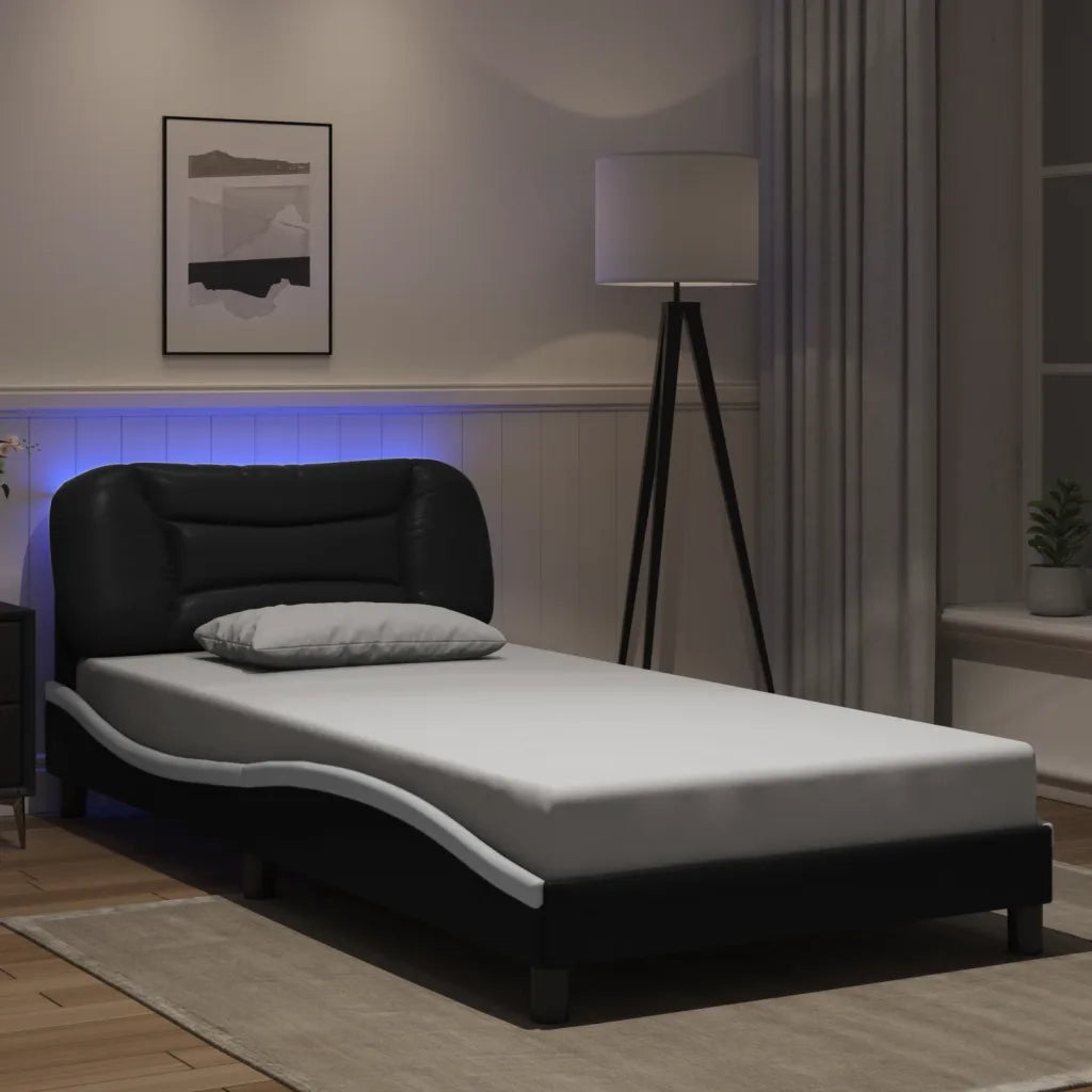 Giroletto con Luci LED Nero e Bianco 100x200 cm in Similpelle
