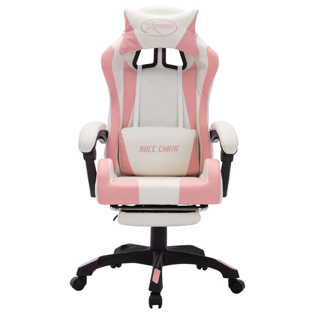 Sedia girevole da ufficio/studio per computer e videogiochi con illuminazione LED RGB rosa e similpelle rosa 02_0024211