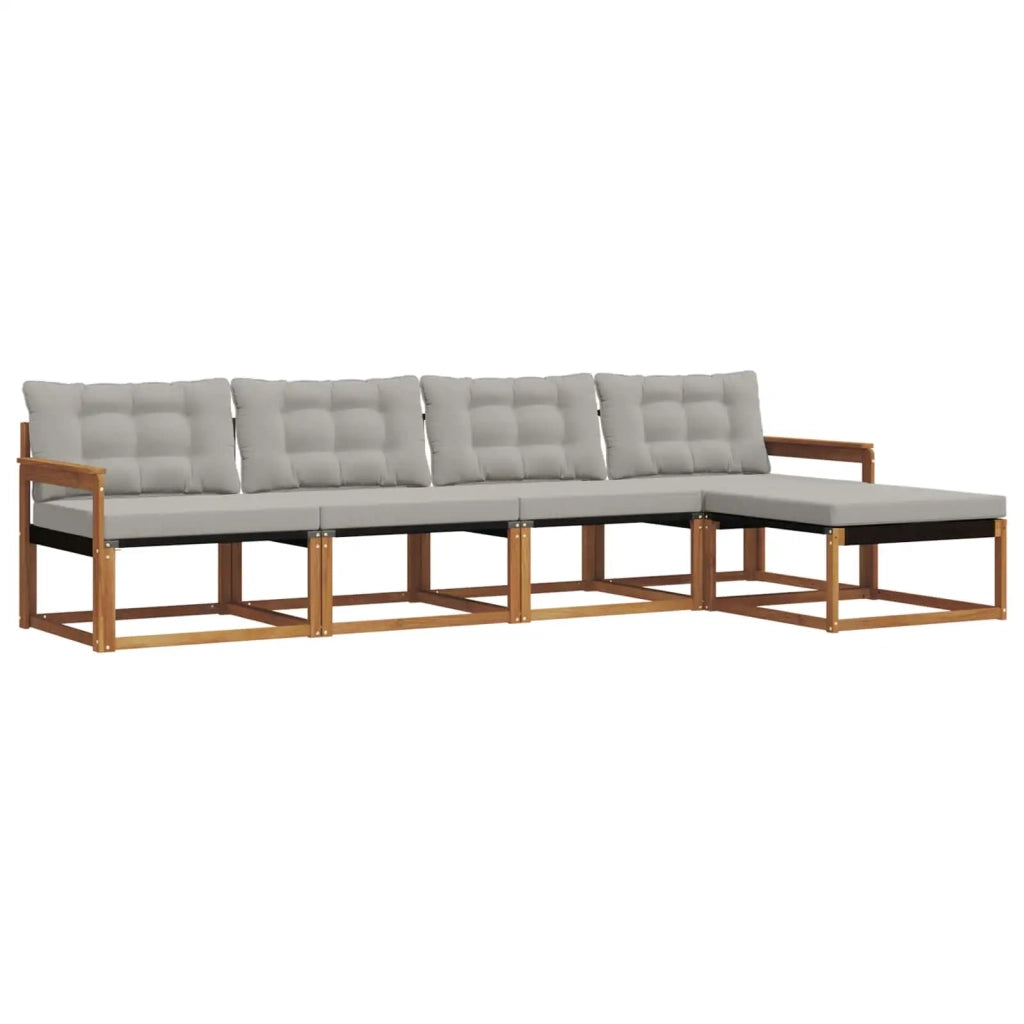 Set di divani da esterno 5 pcs Grigio Naturale e Chiaro