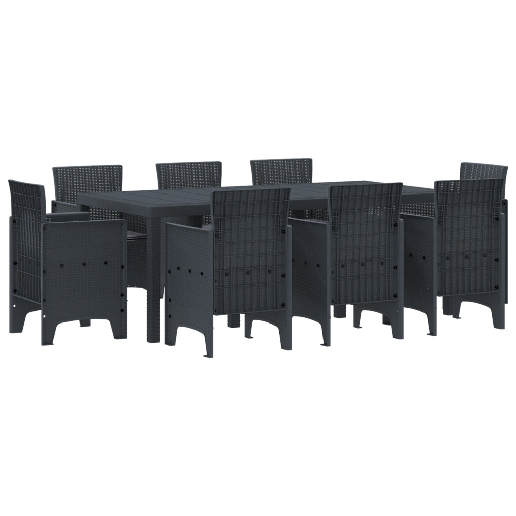 Set Da Pranzo Da Giardino 9 Pezzi Con Cuscini Antracite Rattan Sintetico
