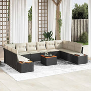 Set Divano da Giardino con cuscino 11 pcs Nero Poly Rattan