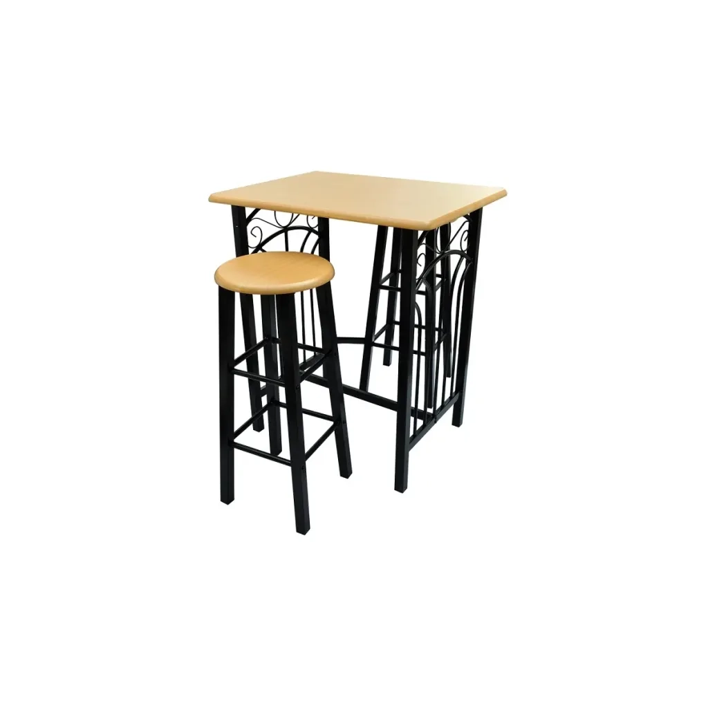 Set Tavolo da Pranzo / Bar e Sedie in Legno e Acciaio Marrone CFW7294474