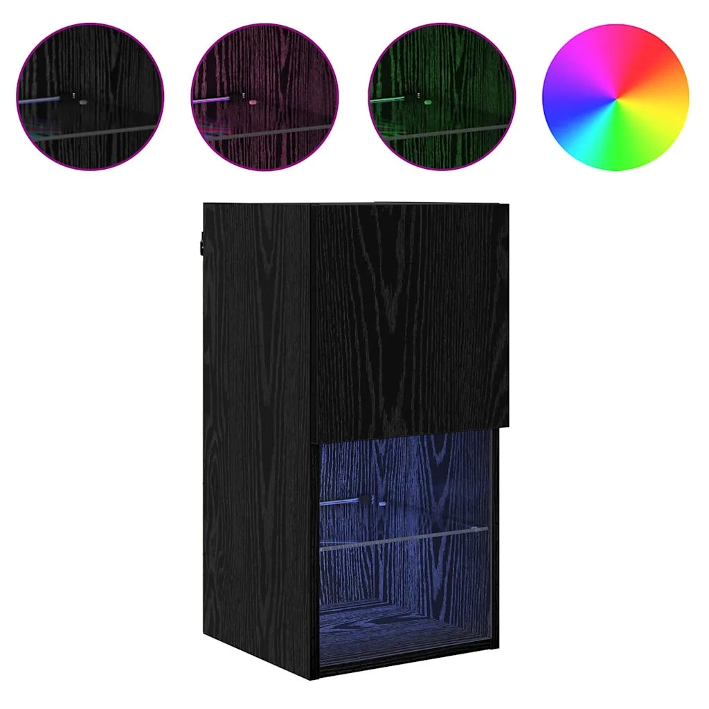 Mobile TV da Parete con LED Rovere Nero 30,5 x 30 x 60 cm 882946