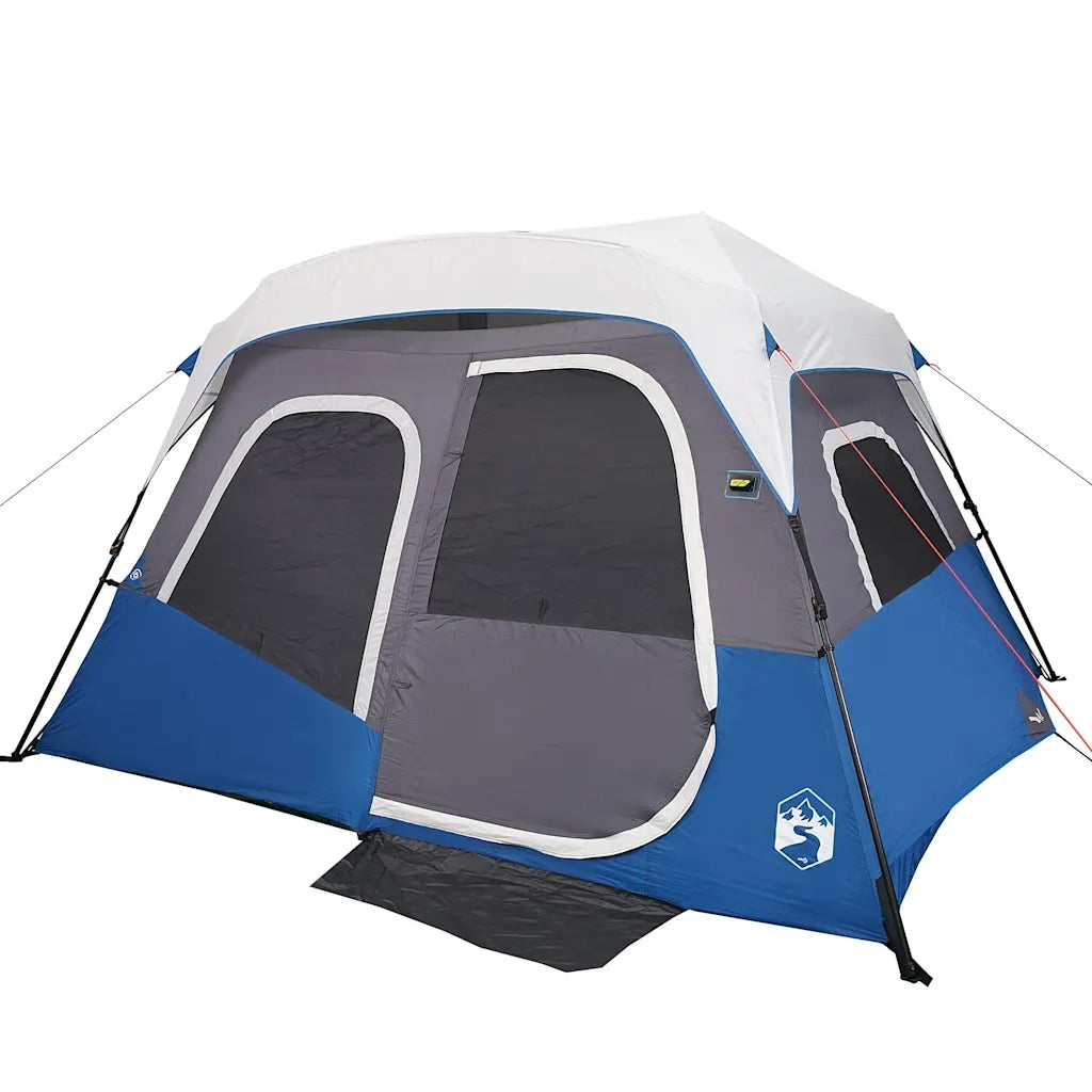 Tenda Famiglia con LED 6 Persone-Tenda da campeggio Blu Chiaro a Rilascio Rapido