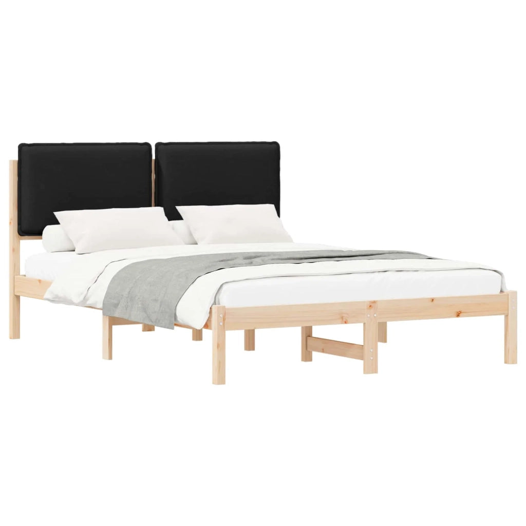 Letto con Testiera Rivestita Nero 140 x 200 cm Pino massello