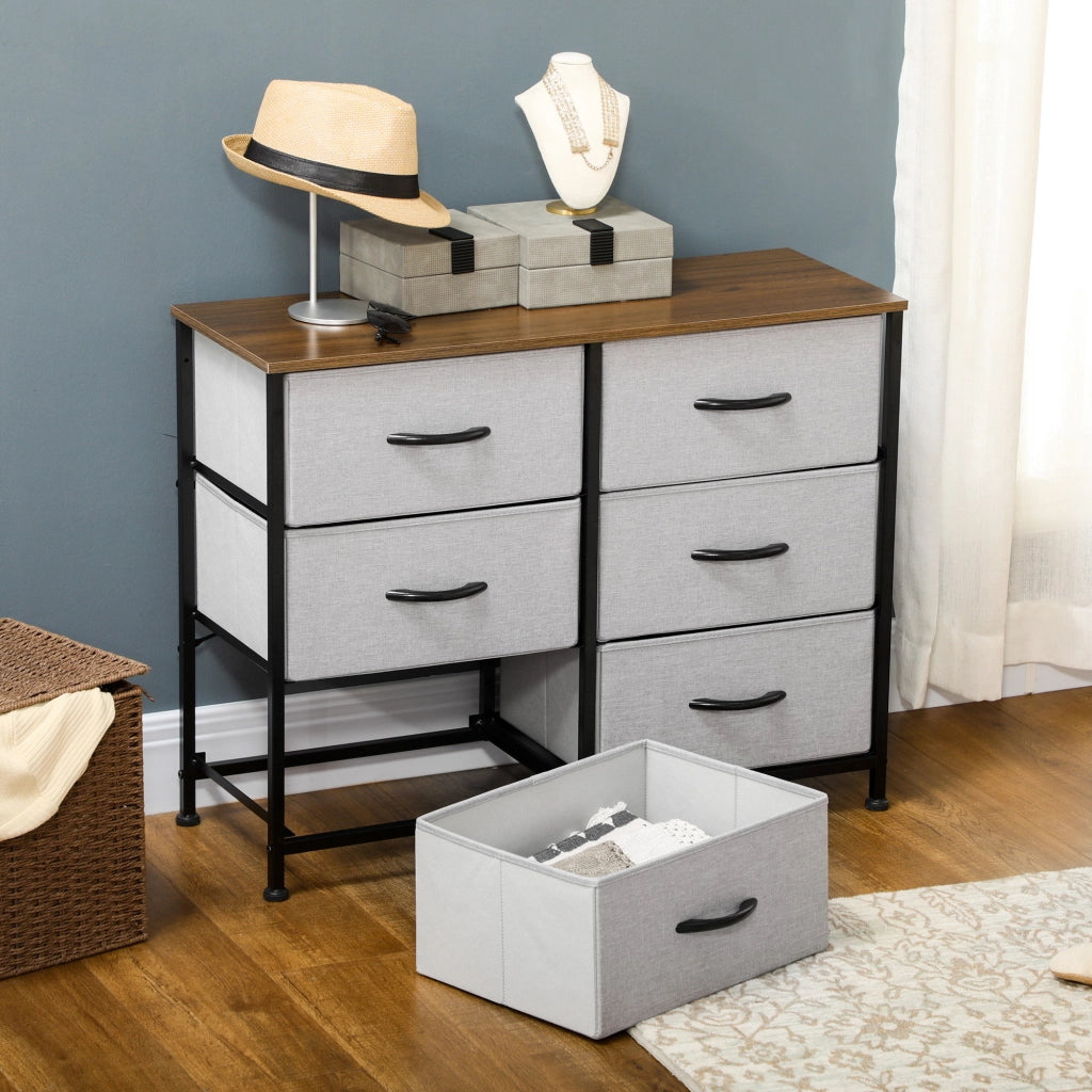 Cassettiera Sideboard ¨C zephmum ¨C 6 Cassetti, Tessuto, 80x30x62.5 cm, Marrone, Nero, Grigio
